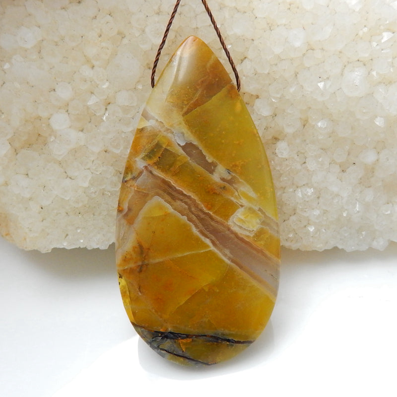 Natural Yellow opal Teardrop Pendant Bead, 55x27x9mm, 17.3g - MyGemGarden