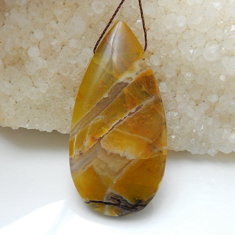 Natural Yellow opal Teardrop Pendant Bead, 55x27x9mm, 17.3g - MyGemGarden