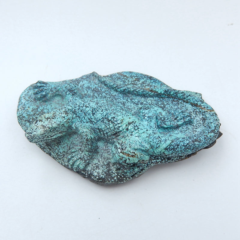 Handmade Turquoise Gemstone Lizard Carved Ornament, 80x50x17mm, 56.5g - MyGemGarden