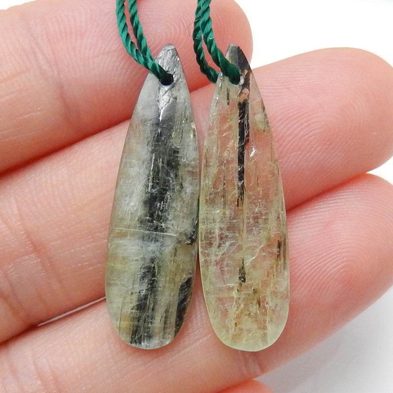 Natural Green Kyanite Teardrop Earrings Pair, stone for Earrings making, 28x8x2mm, 3.9g - MyGemGarden