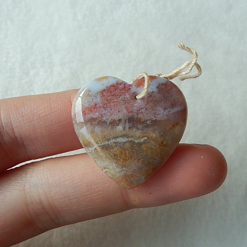 Natural Heart Shape Ocean Jasper Pendant Bead 35x24x8mm, 6g - MyGemGarden