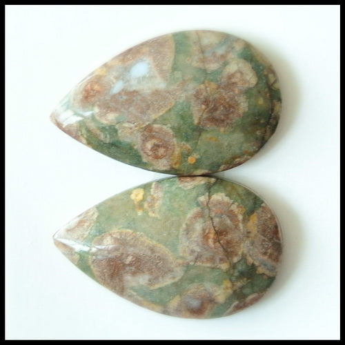 Natural Mushroom Jasper Gemstone Cabochon Pair 25x15x5mm,5.8g - MyGemGarden