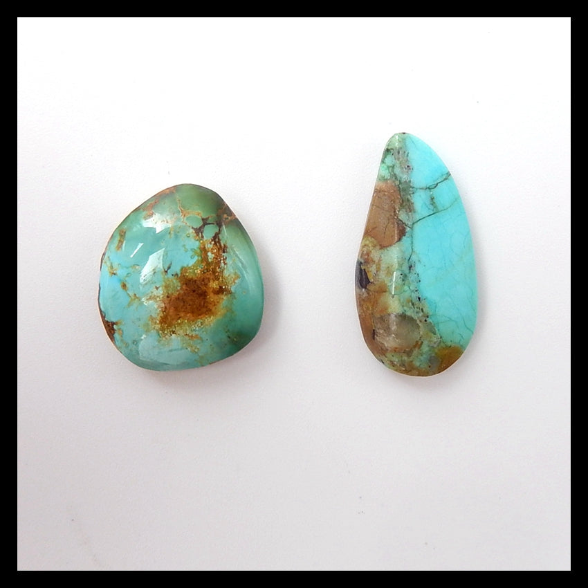 2 Pcs High quality Aricona?Turquoise Cabochons,17x16x5mm,22x11x4mm,3.6g - MyGemGarden