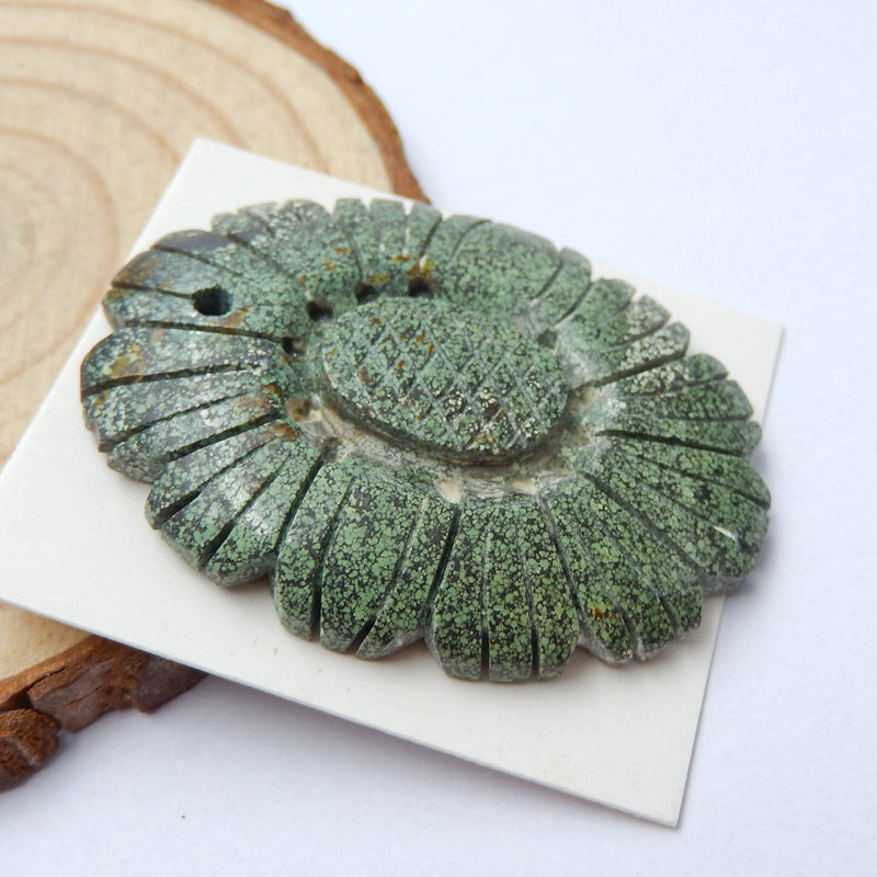 Handmade Turquoise carved flower Drilled Gemstone Cabochons, 40x30x7mm, 9.9g - MyGemGarden