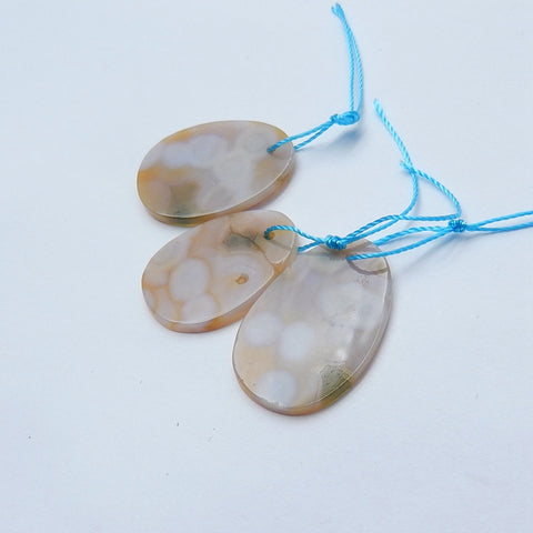 3 pcs Natural Ocean Jasper Drilled Oval pendants, 27x17x2mm, 23x16x2mm, 5.5g - MyGemGarden
