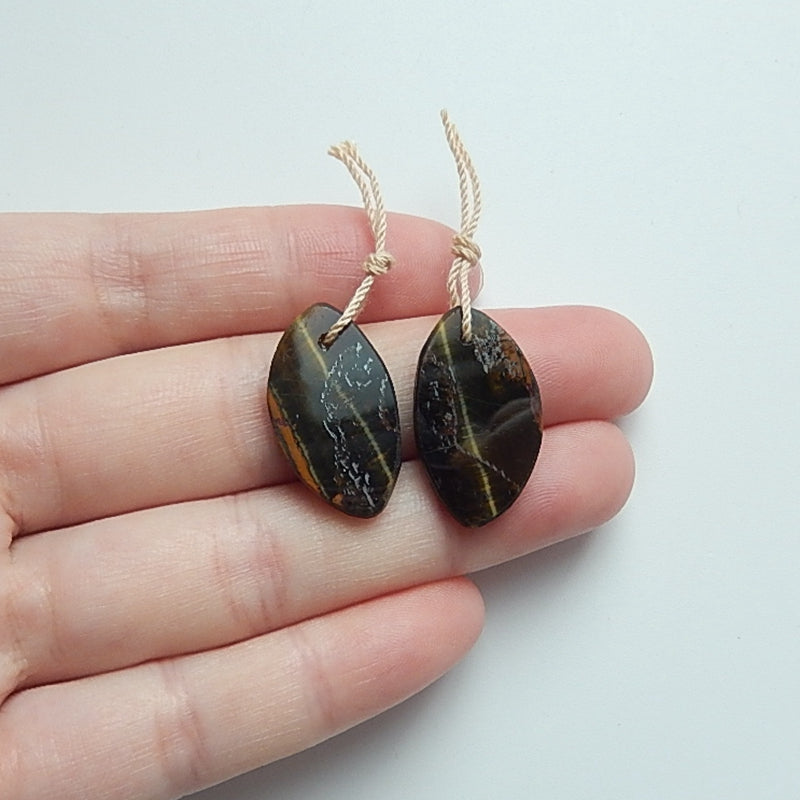 Tiger Eye Gemstone Natural Earrings Pair, 24x14x3mm,3.9g - MyGemGarden