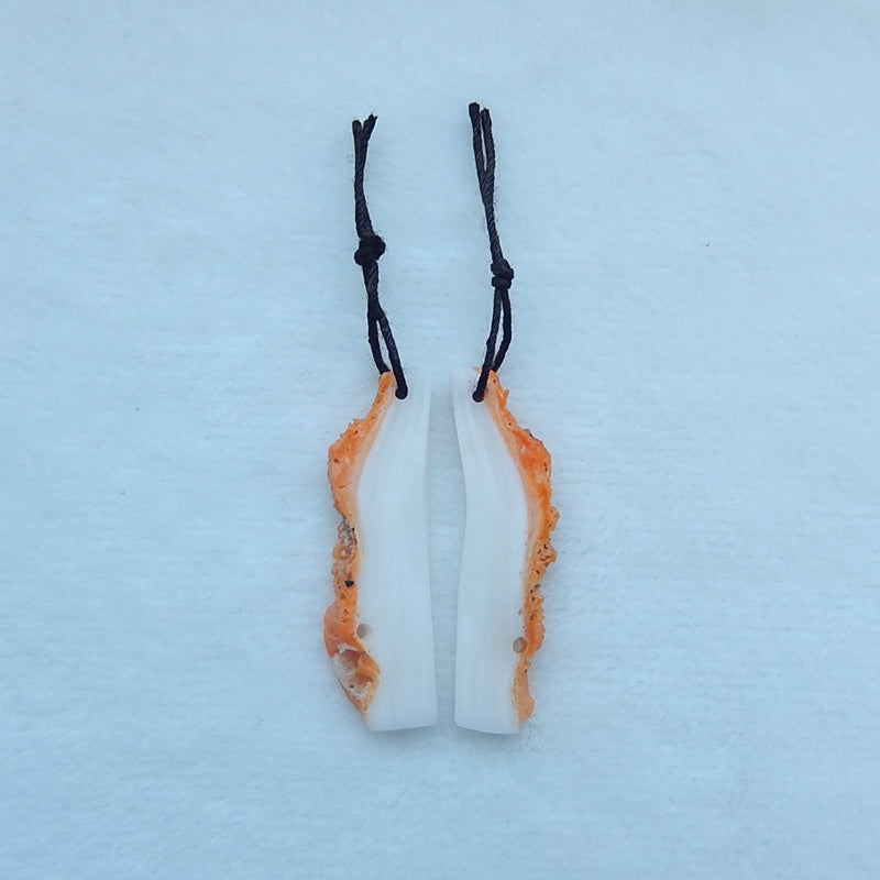 Natural Orange Shell Earrings Pair 40x12x3mm,5.7g - MyGemGarden