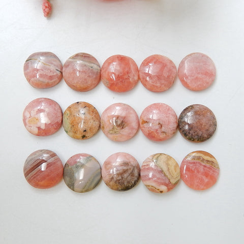 15 pcs Argentina Rhodochrosite Round Gemstone Cabochons, 12x5mm, 12x3mm, 19.3g - MyGemGarden