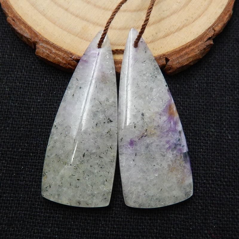Natural Charoite Earrings Pair, stone for Earrings making, 41x16x5mm, 10.3g - MyGemGarden