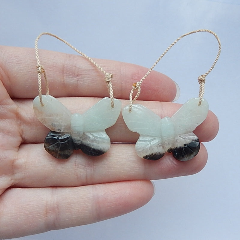 New Arrival Amazonite Carved Butterfly Earrings Pair,31x22x4mm,6.5g - MyGemGarden