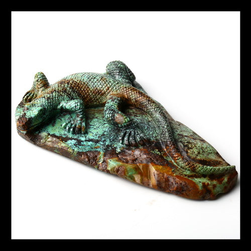 Natural Turquoise Lizard Carving Cabochon, 110x60x15mm, 87g - MyGemGarden