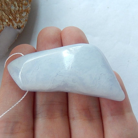 Blue Lace Agate Gemstone Pendant Bead, 47x22x9mm, 13.4g - MyGemGarden