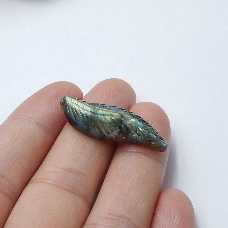 Natural Labradorite Carved leaf Gemstone Cabochon, 30x9x6mm, 2.6g - MyGemGarden
