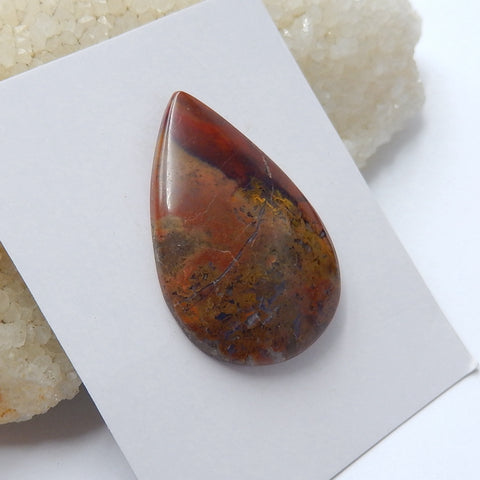 Natural Mushroom Jasper Teardrop Gemstone Cabochon, 39x26x6xmm, 9.6g - MyGemGarden