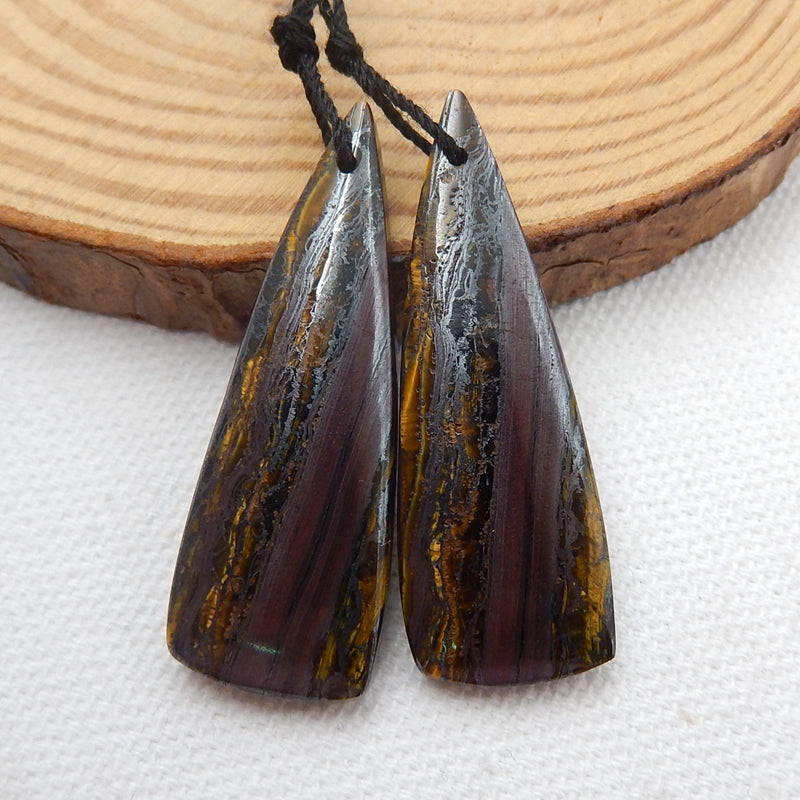 Natural Iron Tiger's Eye Earrings Pair, stone for Earrings making, 40x14x5mm, 11.3g - MyGemGarden