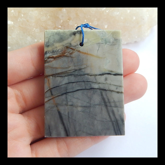 Picasso Jasper Gemstone Pendant Bead, 50x37x6mm, 29.6g - MyGemGarden