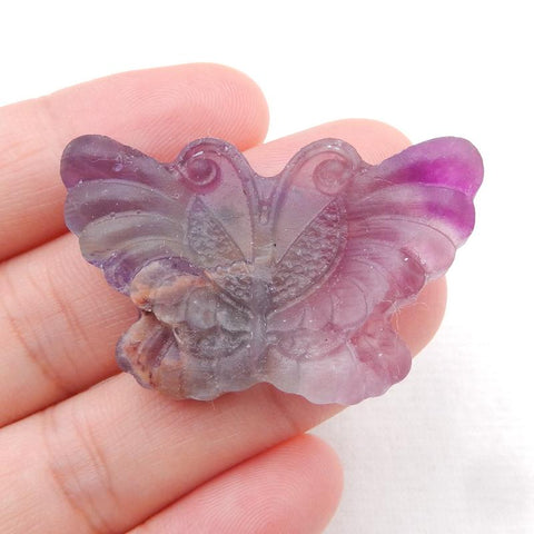 Handmade Carved Fluorite Butterfly Gemstone Cabochon, 39x25x6mm, 11.9g