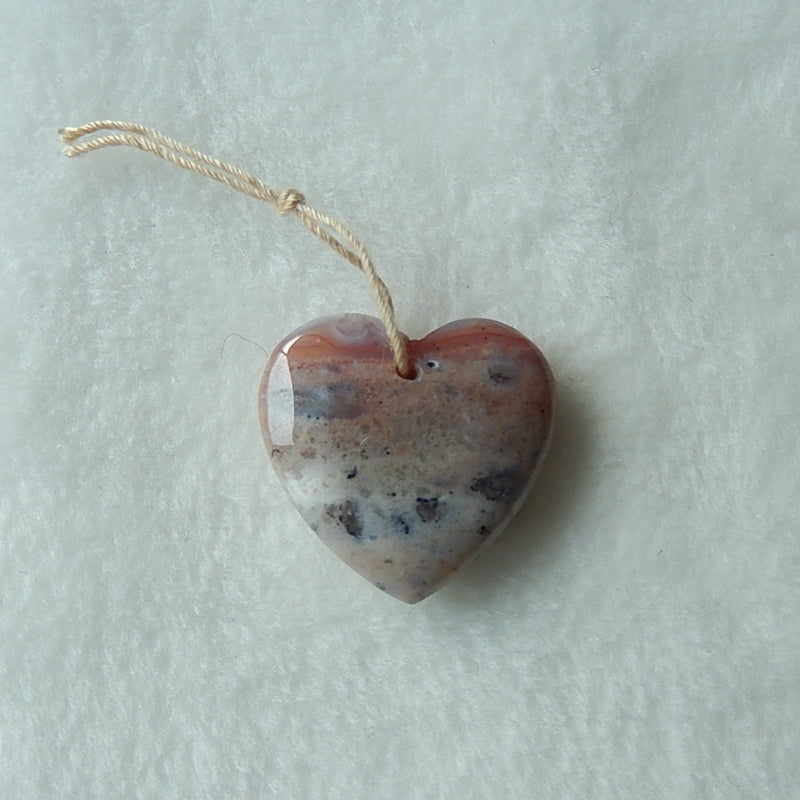 Natural Carved Heart Ocean Jasper Drilled Pendant 25x24x8mm, 6.7g - MyGemGarden