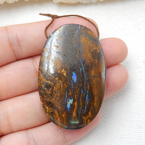 New, Natural Boulder opal Drilled Oval Gemstone Pendant Bead, 46x30x9mm, 21.6g - MyGemGarden