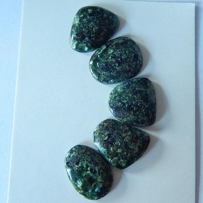 5 PCS Natural Stone Seraphinite Cabochons 17x13x4mm,17x12x3mm,5.45g - MyGemGarden