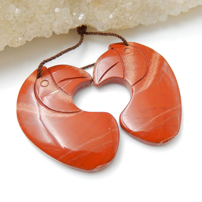 Carved Red River Jasper Gemstone Earrings Pair, 35x24x5mm, 11.9g - MyGemGarden