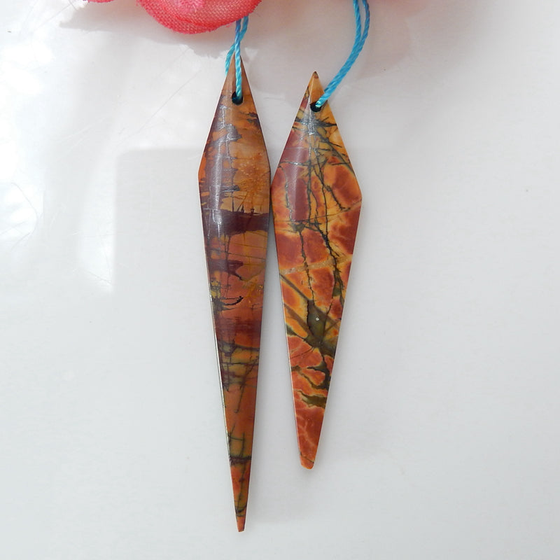2 Pcs Multi-Color Picasso jasper Gemstone Pendant Bead Set, 53x8x4mm, 44x10x4mm, 4.63g - MyGemGarden