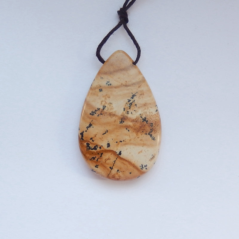 Picture Jasper Gemstone Teardrop Pendant Bead, 40x25x7mm, 9.5g - MyGemGarden