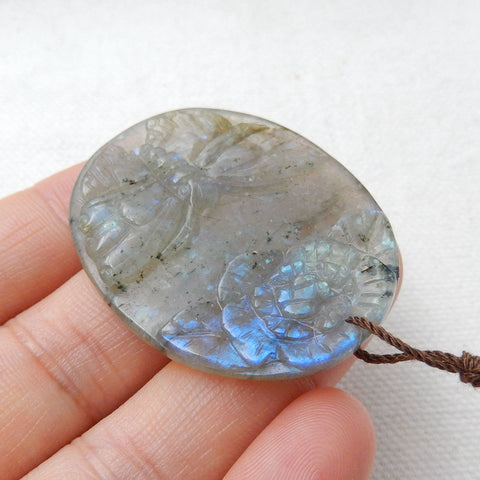 Labradorite hand carved butterfly & Flower charms Pendant, 41x32x5mm, 10.2g - MyGemGarden