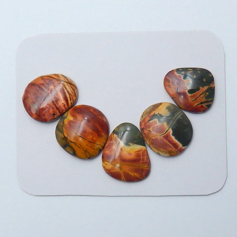 5 pcs Natural Multi-Color Picasso jasper Gemstone Cabochons, 18x15x3mm, 16x14x4mm, 8.1g - MyGemGarden
