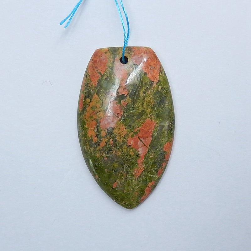 Natura Unakite Jasper Gemstone Pendant Bead, 49x29x7mm, 17.6g - MyGemGarden