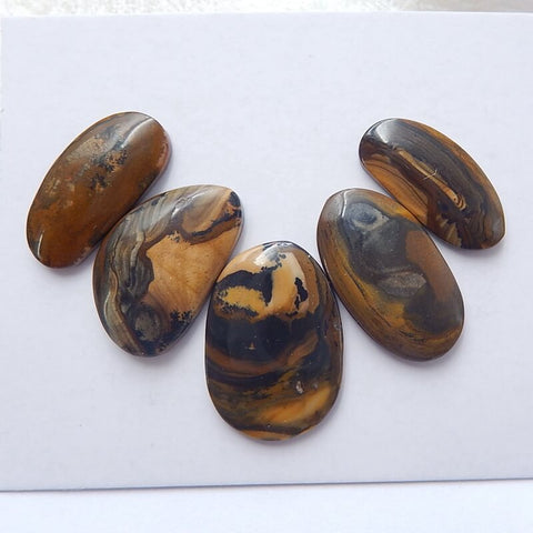 5 pcs Natural Us Biggs Jasper Gemstone Cabochons, 22x15x3mm, 20x9x4mm, 6.9g - MyGemGarden