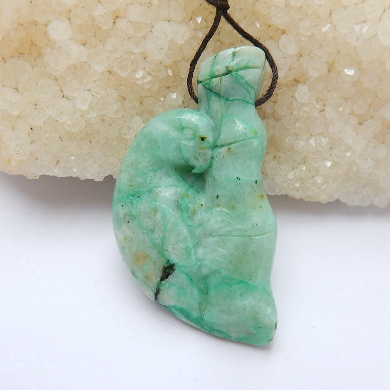 Handmade Chrysocolla Carved bird Pendant Bead, 40x25x7mm, 12.8g - MyGemGarden