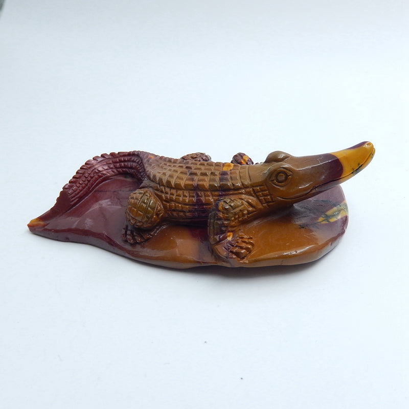 Carved lizard Crocodile Mookaite Jasper Gemstone Decoration, 90x52x18mm, 87.9g - MyGemGarden