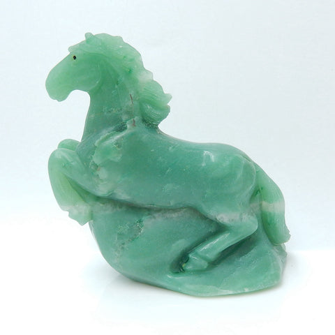 New, Carved Green Aventurine Gemstone Horse Ornament, 81x73x32mm, 159.2g - MyGemGarden