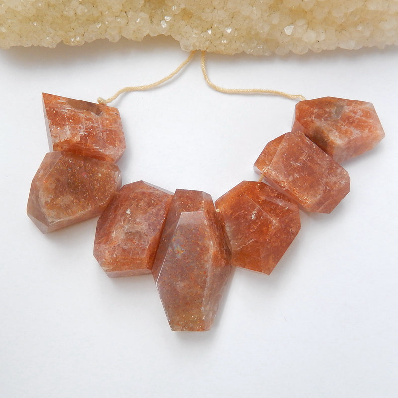 7 Pcs Natural Sunstone Gemstone Pendant Bead Set, 30x16x11mm, 21x15x11mm, 38.3g - MyGemGarden