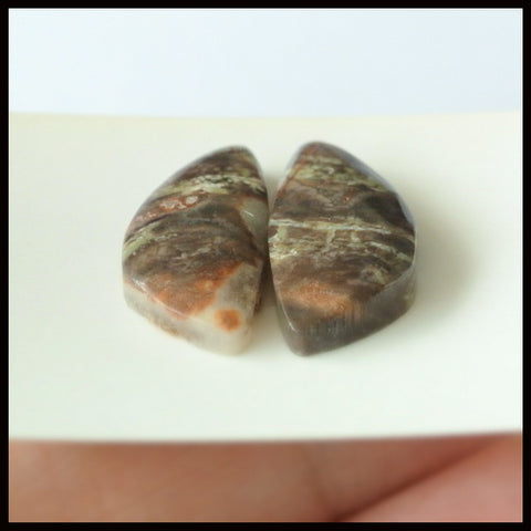 Natural Mushroom Jasper Gemstone Cabochon Pair, 23x10x4mm, 3.3g - MyGemGarden