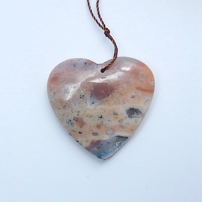 Ocean Jasper Drilled Heart Pendant Bead, 29x30x8mm, 9.5g - MyGemGarden