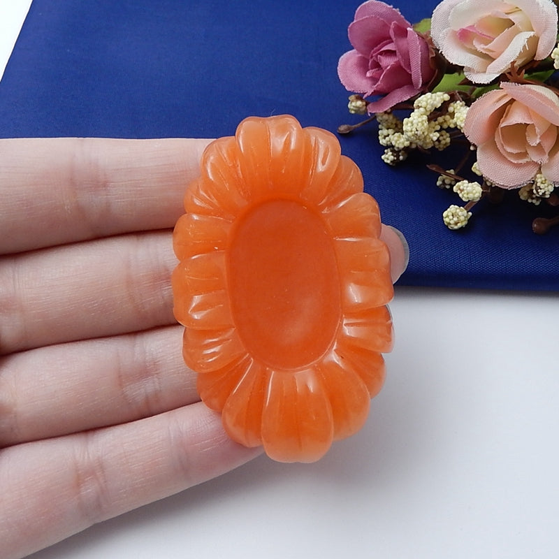 Carved flower Natural Agate Gemstone Cabochon, 59x37x9mm, 27.3g - MyGemGarden