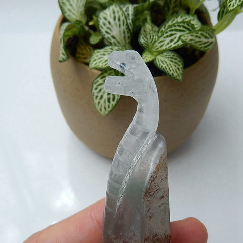New Arrival ghost quartz hand carved snake Cabochon, Animal Gemstone Decoration, 83x25x22mm, 42.6g - MyGemGarden