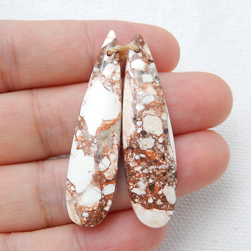Howlite Earrings, Teardrop Dangle Earrings,Gemstone Jewelry Set, 41x11x4mm,6.4g - MyGemGarden