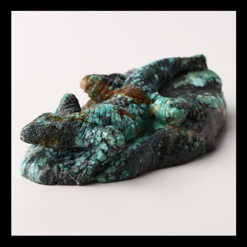 Turquoise Gemstone Lizard Carved Ornament, 80x41x20mm, 89g - MyGemGarden