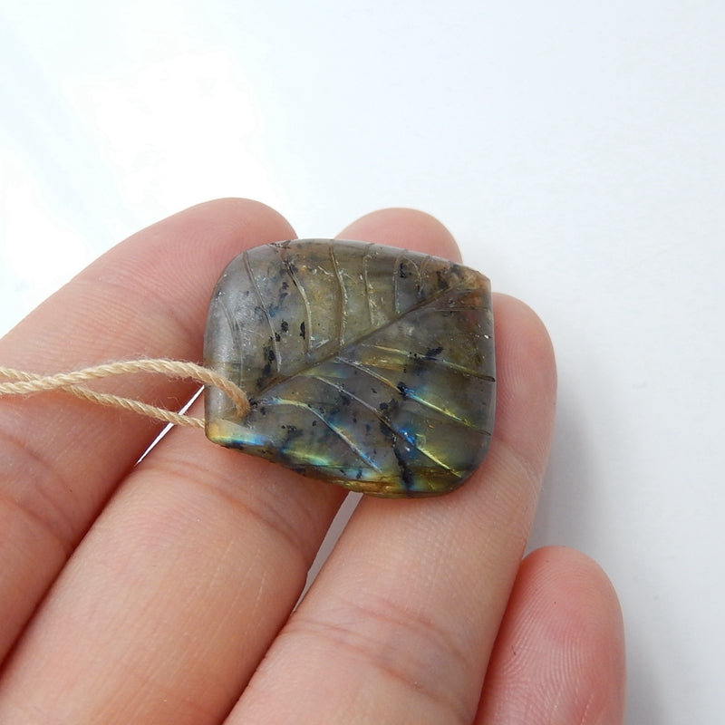 Natural Labradorite carved leaf Pendant Bead, 33x28x5mm, 6.1g - MyGemGarden