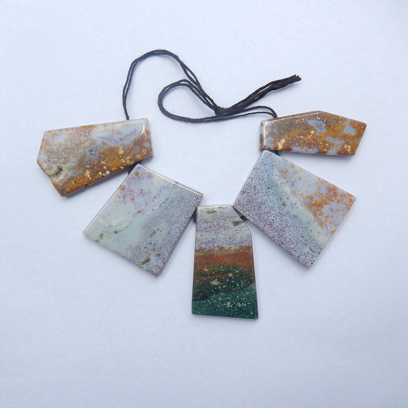 5pcs Natural Ocean Jasper Pendant Beads, 43x36x7mm, 44x18x6mm, 85.6g - MyGemGarden