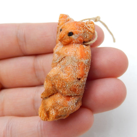 Natural orange coral Hand-Carved Cute Koala Pendant, 40x20x15mm, 9.7g - MyGemGarden