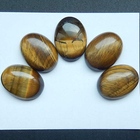 New Arrival 5 Pcs Beautiful Tiger's Eye Cabochons 20x15x6mm, 20x15x5mm, 14.5g - MyGemGarden