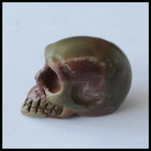 Carved Skull Multi-Color Picasso Jasper Gemstone Cabochon, 36x26x17mm, 25.5g - MyGemGarden