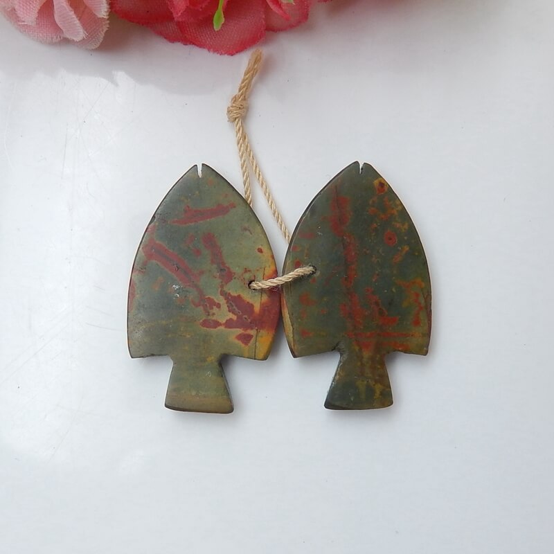 Hot sale Multi-Color Picasso jasper Carved fish Earrings Pair, stone for Earrings making, 32x19x4mm, 7.2g - MyGemGarden