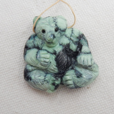 Natural Gemstone Green Turquoise Hand-carved Bear Animal Pendant, 34x34x15mm, 17.6g