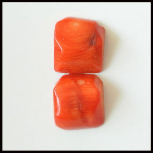 Natural Red Coral Gemstone Cabochon Pair 14x12x6mm,3.9g - MyGemGarden