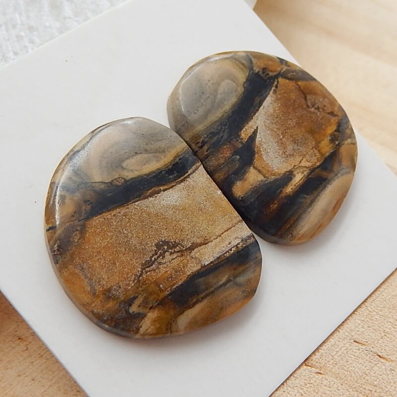 Natural Us Biggs Jasper Gemstone Cabochons pair, 21x19x3mm, 4.4g - MyGemGarden